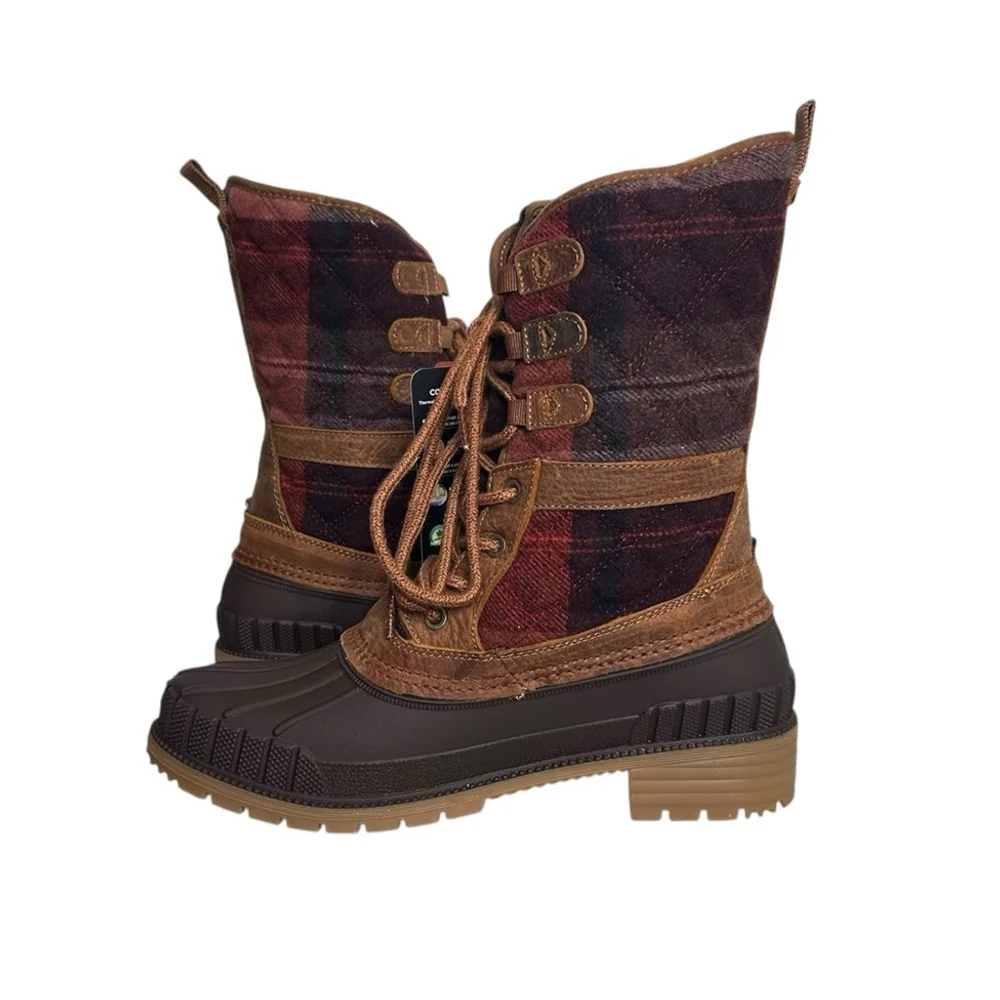 KAMIK Sienna 3 Winter Lace Up Waterproof Boots Dark Brown Plaid Women's Size 9